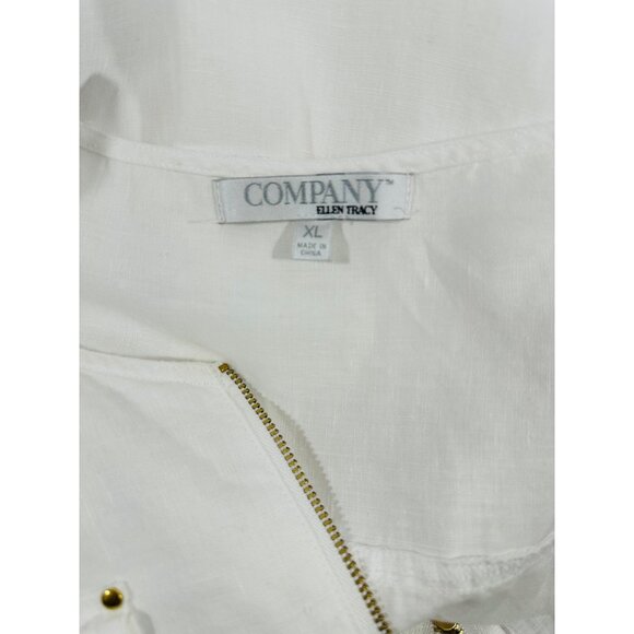 Company Ellen Tracy 100% Linen Womens XL White Tunic Top Gold Zipper Detail - Picture 13 of 14